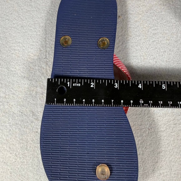 Vera Bradley Flip Flops Size 8/M Stamp Print‎ Red Stripe Straps Beach Sandals - Picture 7 of 17